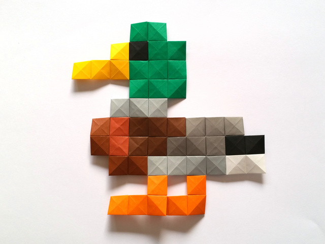 Top view of my origami pixels duck.